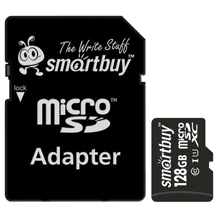Карта памяти micro SDXC, 128 GB, SMARTBUY, UHS-1 U1, 80 Мб/сек. (class 10), с адаптером, SB128GBSDCL1001 512809