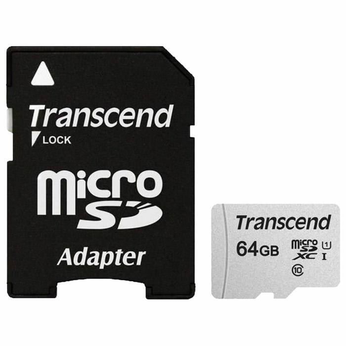 Карта памяти microSDXC 64 GB TRANSCEND UHS-I U1, 95 Мб/сек (class 10), адаптер, TS64GUSD300S-A 513205