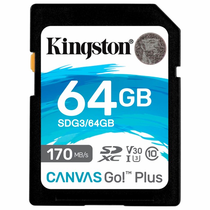 Карта памяти SDXC 64GB KINGSTON Canvas Go Plus, UHS-I U3, 170 Мб/с (class 10), SDG3/64GB 513643