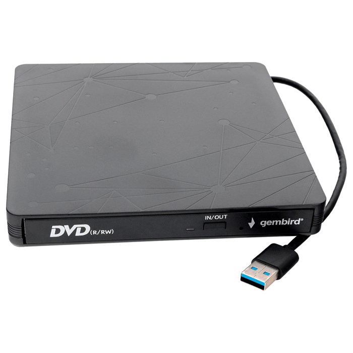 Внешний оптический привод CD/DVD GEMBIRD USB 3.0, пластик, черный, DVD-USB-03 514205