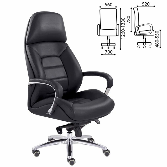 Кресло офисное "EPIK" A-181-G, мультиблок, натуральная кожа, черное 533186