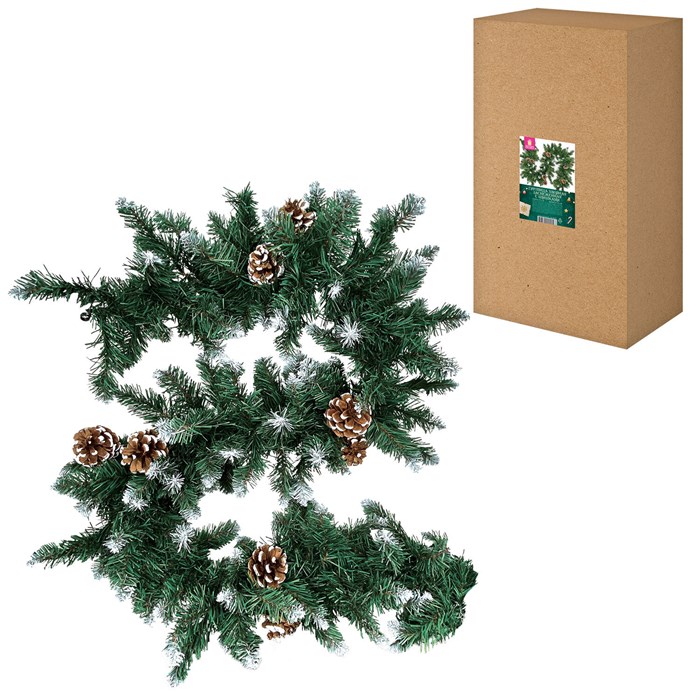 Гирлянда хвойная заснеженная с шишками, длина 270 см, диаметр 25 см, ЗОЛОТАЯ СКАЗКА, 592185 592185