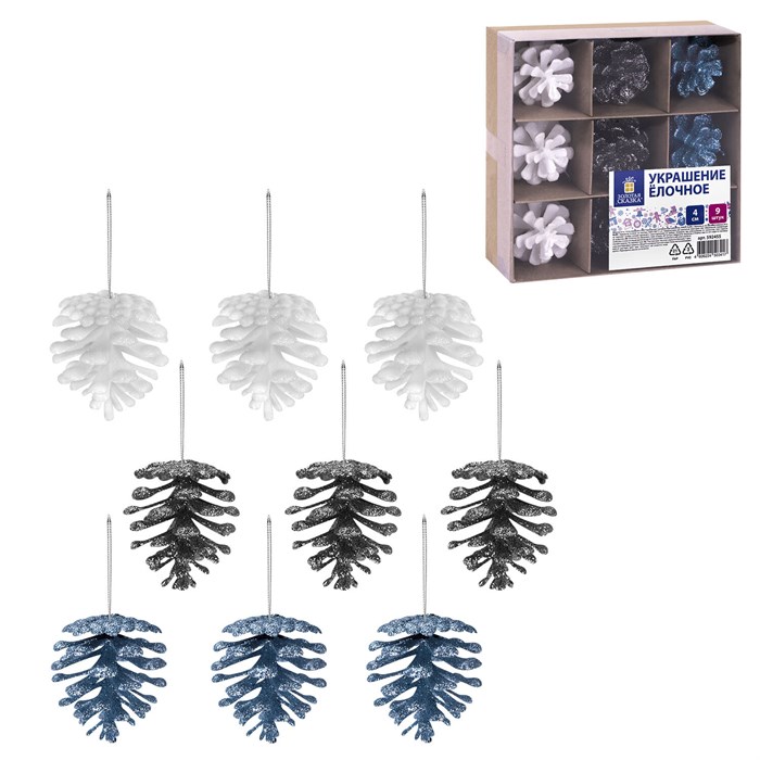 Украшение ёлочное 9 шт., 4 см, "Шишки", пластик, ЗОЛОТАЯ СКАЗКА, 592455 592455