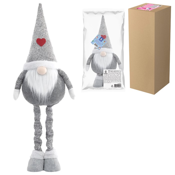 Украшение новогоднее интерьерное 70 см "Гном Милаш", телескопические ножки, полиэстер, ЗОЛОТАЯ СКАЗКА, 592521 592521