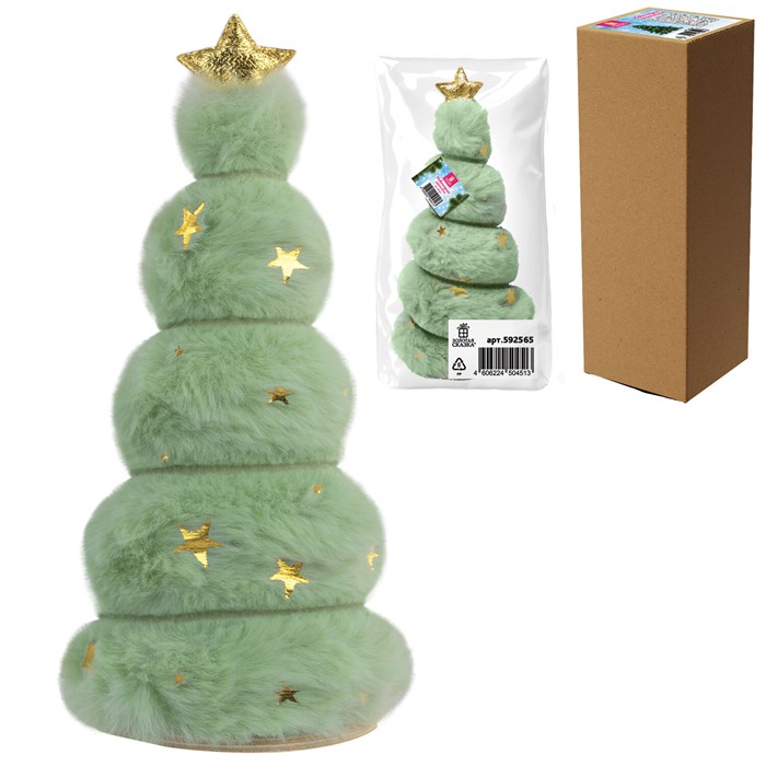 Украшение новогоднее интерьерное, 18 см, "Пушистая елочка", полиэстер, пенопласт, ЗОЛОТАЯ СКАЗКА, 592565 592565