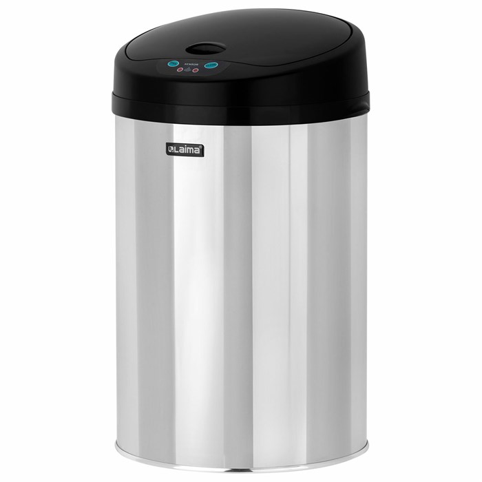Ведро для мусора СЕНСОРНОЕ 12 л, нержавеющая сталь, черная матовая крышка, питание от 4-х батареек AA (не входят в комплект), LAIMA, 609326 609326
