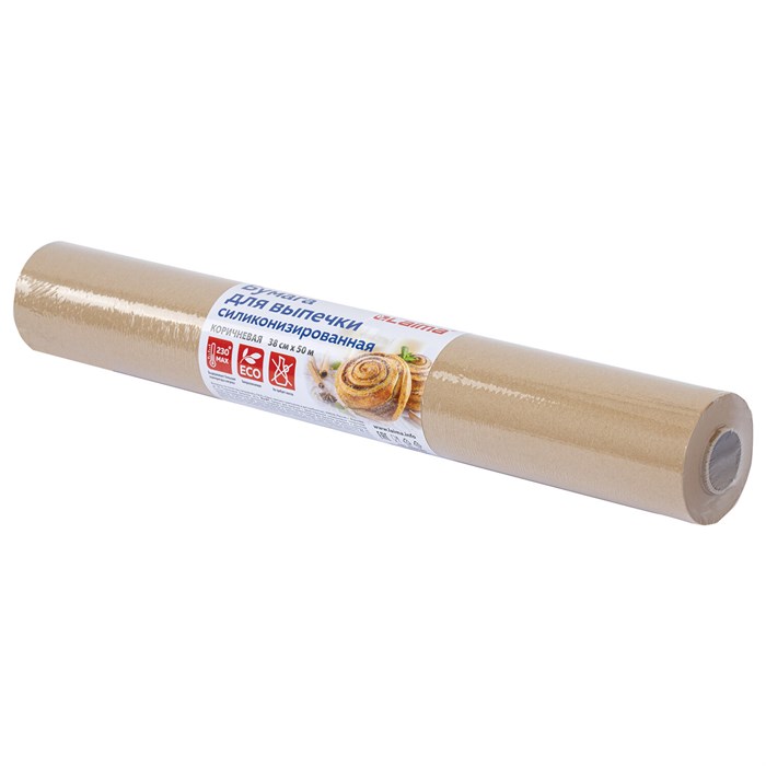 Бумага для выпечки силиконизированная, пергамент 38 см х 50 м, цвет коричневый, LAIMA, CH, 609585 609585