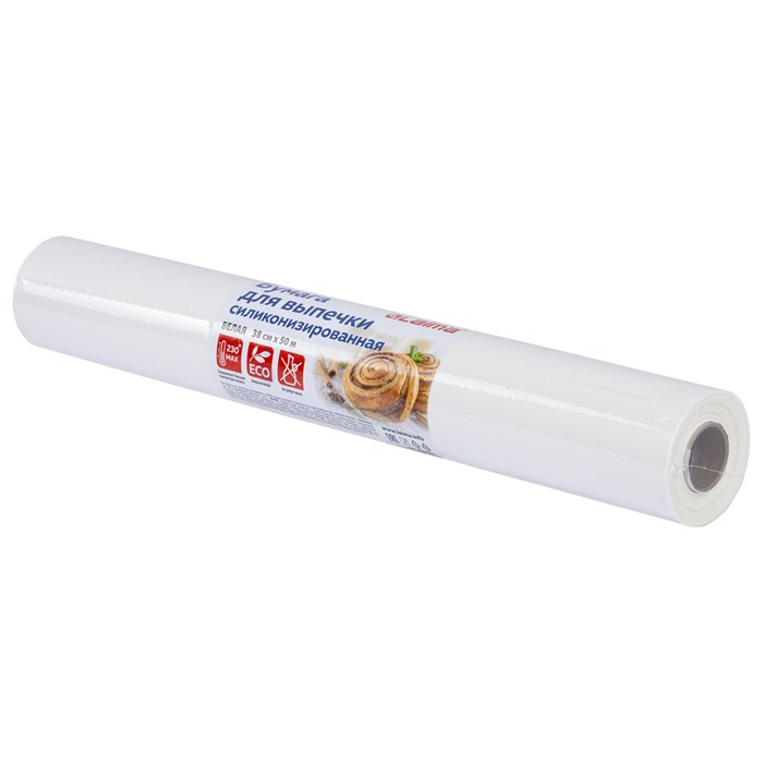 Бумага для выпечки силиконизированная, пергамент 38 см х 50 м, цвет белый, LAIMA, CH, 609586 609586