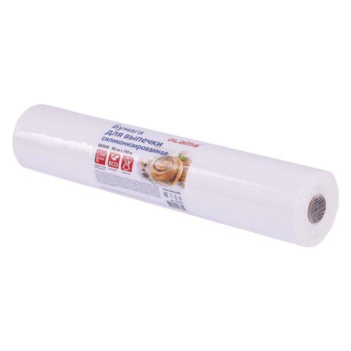 Бумага для выпечки силиконизированная, пергамент 38 см х 100 м, цвет белый, LAIMA, CH, 609588 609588