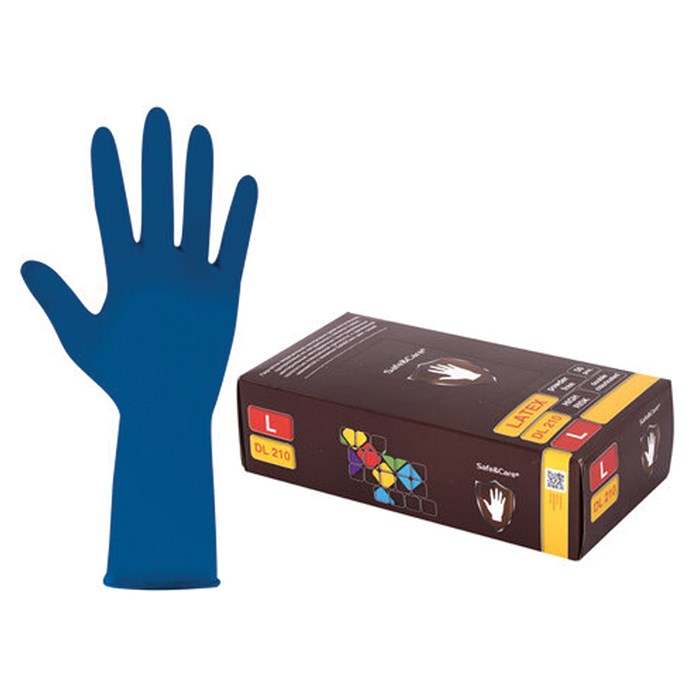 Перчатки латексные смотровые 25 пар (50 штук), размер 8-9, L (большой), синие, SAFE&CARE High Risk DL/TL210 631593
