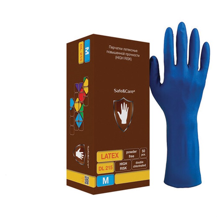Перчатки латексные смотровые 25 пар (50 штук), размер 7-8, M (средний), повышенной прочности, SAFE&CARE High Risk DL215 631597