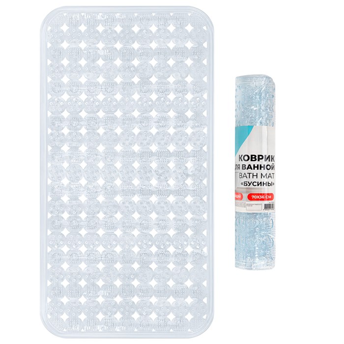 Коврик для ванны противоскользящий 70х36см, "Бусины", прозрачный, ПВХ, присоски, PRIMILA (ПРИМИЛА), 700366 700366
