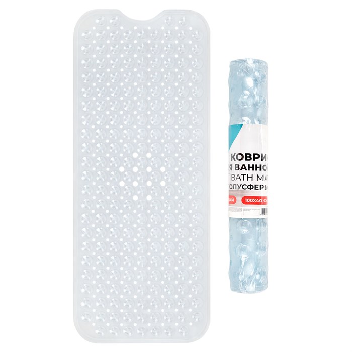 Коврик для ванны противоскользящий 100х40 см, "Полусферы", прозрачный, ПВХ, присоски, PRIMILA (ПРИМИЛА), 700376 700376