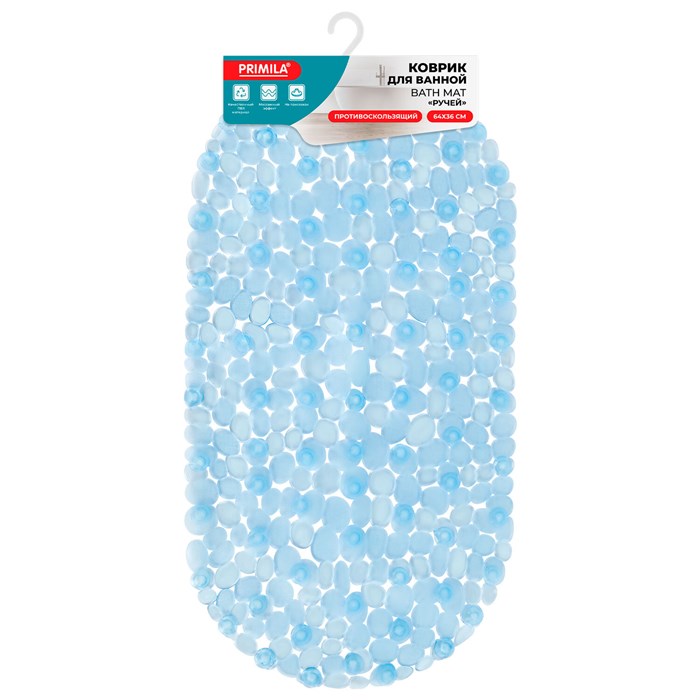 Коврик для ванны противоскользящий 64х36 см "Ручей", овальный, голубой, ПВХ, присоски, PRIMILA (ПРИМИЛА), 700390 700390