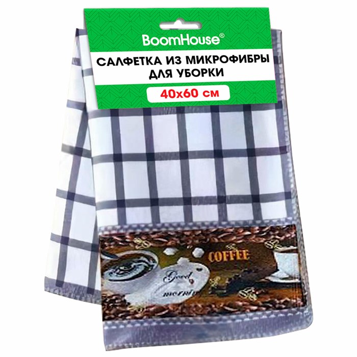 Салфетка из МИКРОФИБРЫ универсальная 40 х 60 см, фиолетовая клетка, орнамент, 240 г/м2 BOOMHOUSE, 700882 700882
