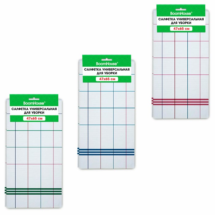 Салфетка универсальная ХЛОПОК 47 х 65 см, белая клетка, легкий цветной контур, ассорти, BOOMHOUSE, 700886 700886