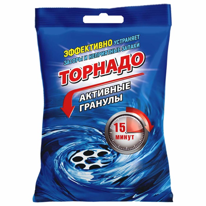 Средство для прочистки канализационных труб в гранулах 70 г, КРОТ "Торнадо", активные гранулы, 4000029 701098