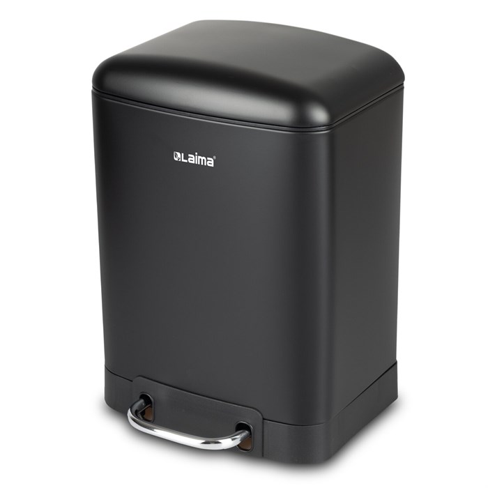 Ведро мусорное с педалью 6 л, крышка с доводчиком, черное матовое, металл, LAIMA ULTRA, 701564 701564