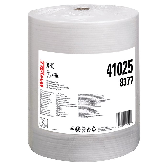 Протирочный нетканый материал KIMBERLY-CLARK Wypall X80, 475 листов в рулоне, 31,5х30 см, белый, 8377 702105