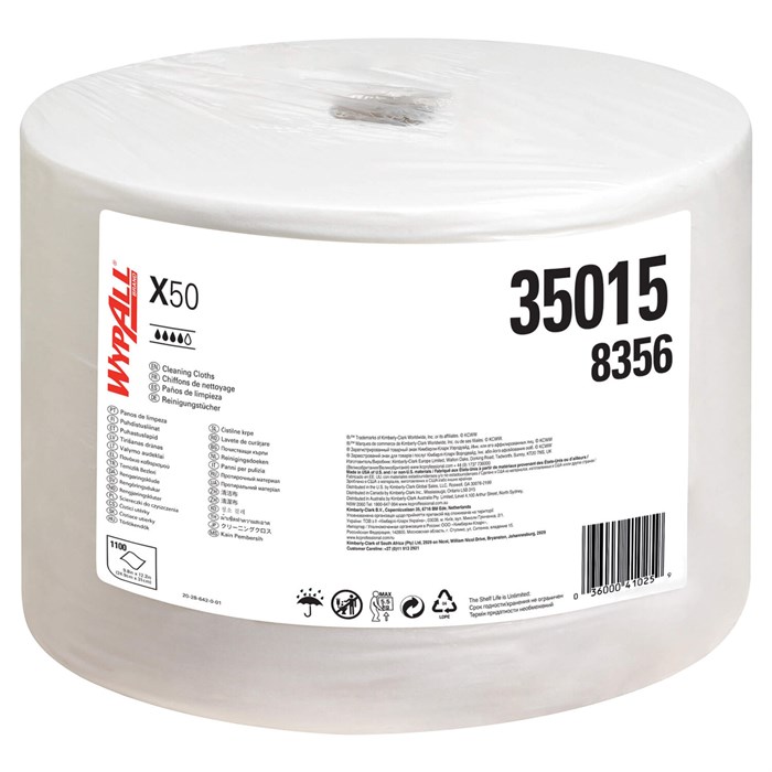 Протирочный нетканый материал KIMBERLY-CLARK Wypall X50, 1100 листов в рулоне, 24,9х34 см, белый, 8356 702106