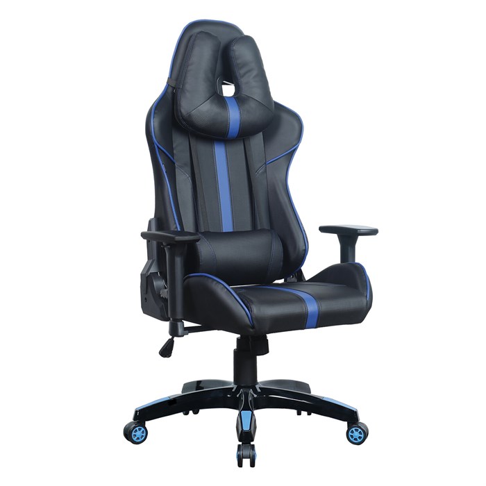 Кресло компьютерное BRABIX GT Carbon GM-120, две подушки, экокожа, черное/синее, 531930 531930