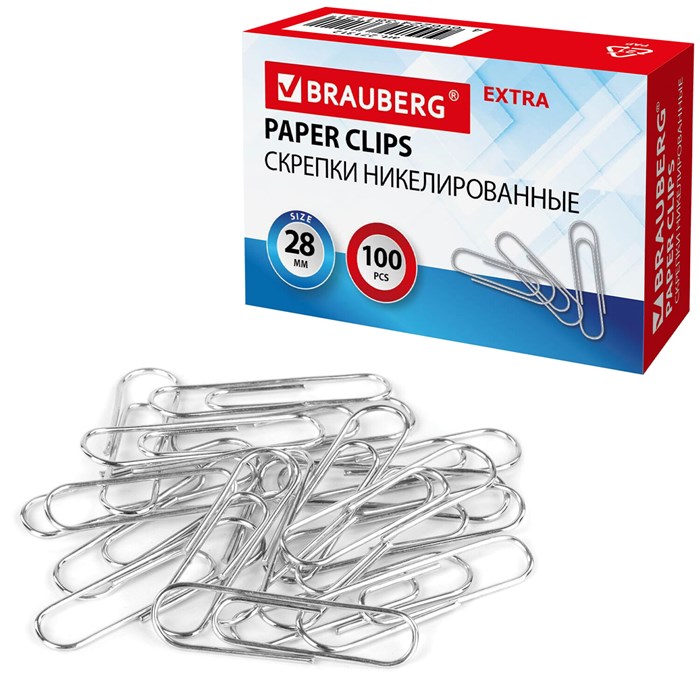 Скрепки EXTRA BRAUBERG 28 мм никелированные 100 штук, 271312 271312