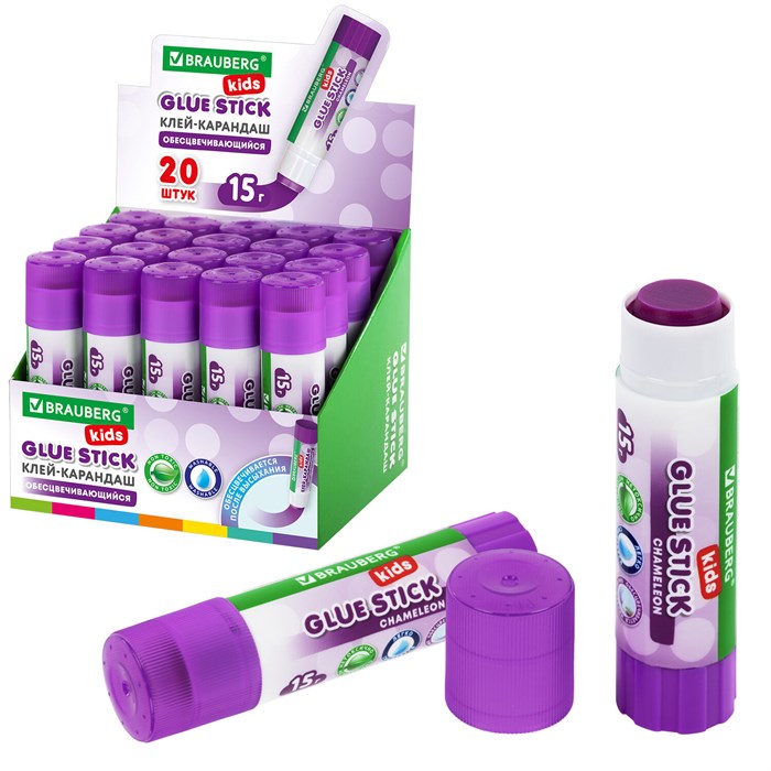 Клей-карандаш BRAUBERG KIDS 15 г, обесцвечивающийся после высыхания, 271711 271711