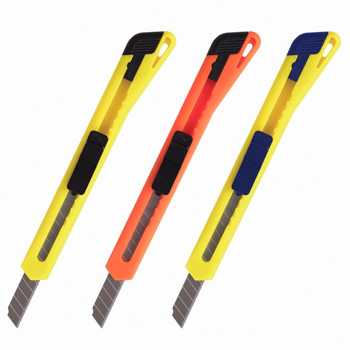 Нож канцелярский 9 мм BRAUBERG Classic, фиксатор, корпус ассорти, упаковка с европодвесом, 230914 230914