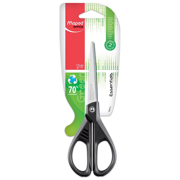 Hoжницы MAPED Essentials Green, 170 мм, черные, картонная упаковка с европодвесом 232004