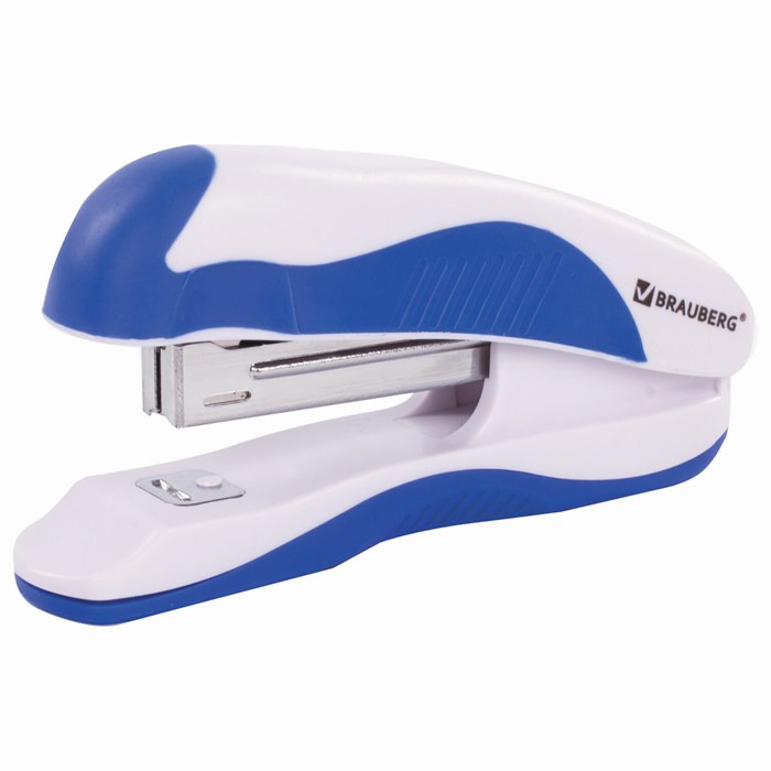 Степлер №10 BRAUBERG JET PRO, до 12 листов, эргономичный, бело-синий, 228582 228582