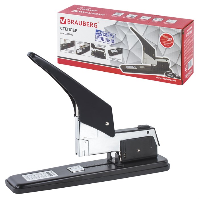 степлeр МОЩНЫЙ №24/6-23/24 металлический BRAUBERG Heavy duty, до 200 листов, черный, 227660 227660