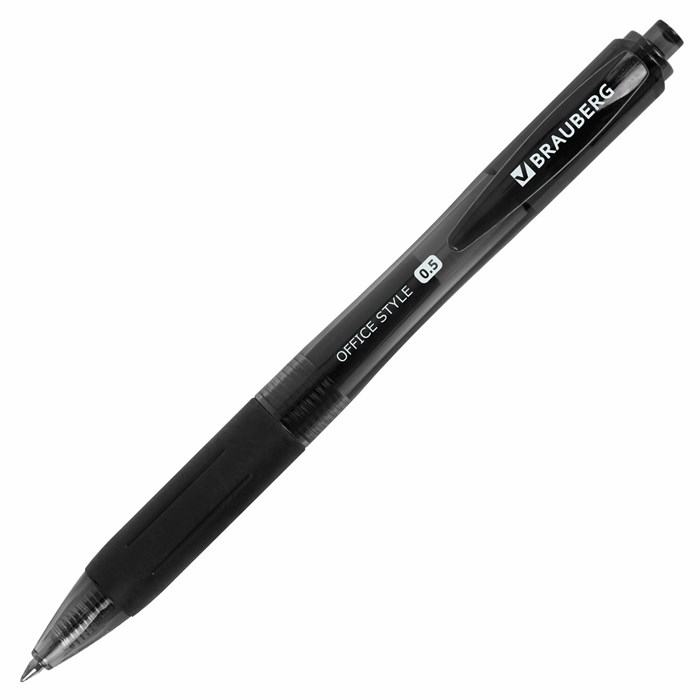 Ручка гелевая автоматическая с грипом BRAUBERG OFFICE STYLE, ЧЕРНАЯ, линия 0,4 мм, 144123 144123