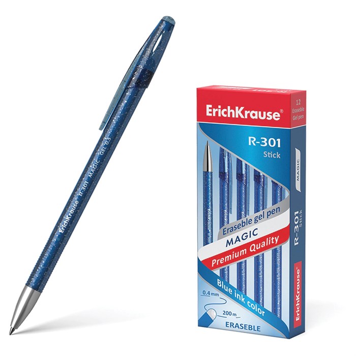Ручка стираемая гелевая ERICH KRAUSE R-301 Magic Gel, СИНЯЯ, корпус синий, узел 0,5 мм, линия письма 0,4 мм, 45211 143312
