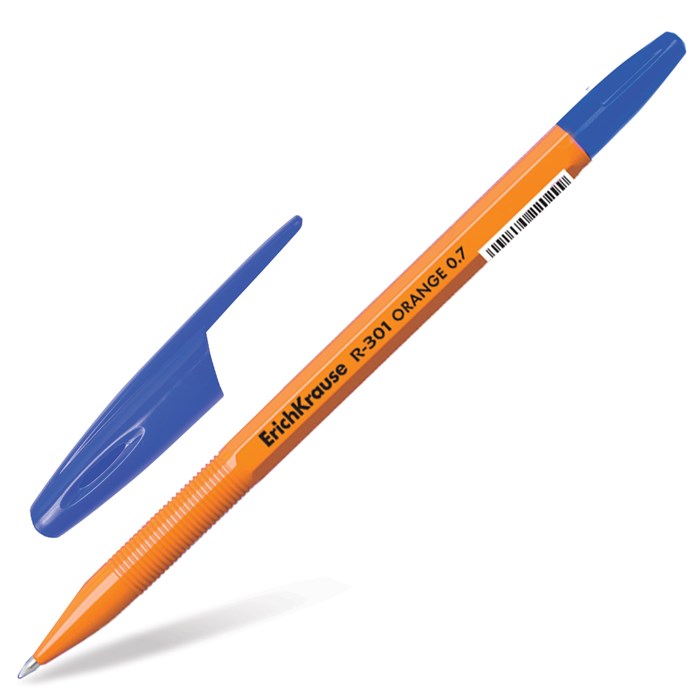 Ручка шариковая ERICH KRAUSE R-301 Orange, СИНЯЯ, корпус оранжевый, узел 0,7 мм, линия письма 0,35 мм, 43194 141526