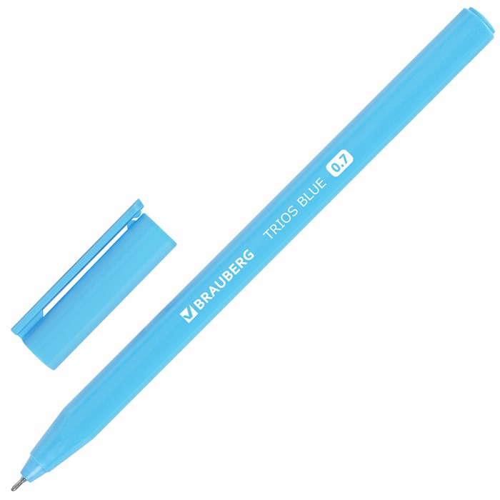 Ручка шариковая BRAUBERG TRIOS BLUE, СИНЯЯ, трехгранная, корпус голубой, игольчатый узел 0,7 мм, линия 0,5 мм, 144158 144158