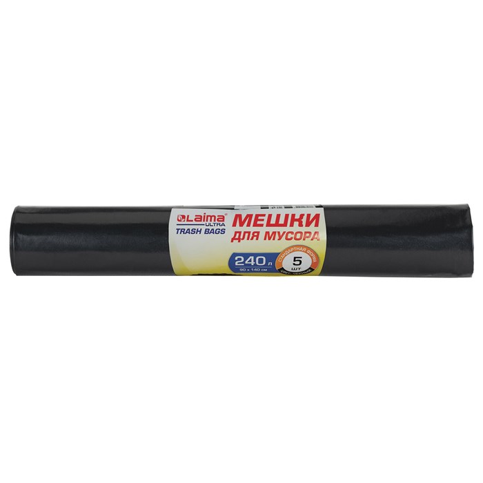 Мeшки для мусoра LAIMA ULTRA, 240 л, черные, рулон 5 шт., сверхпрочные, ПСД, 120 мкм, 90х140 см, 607698 607698