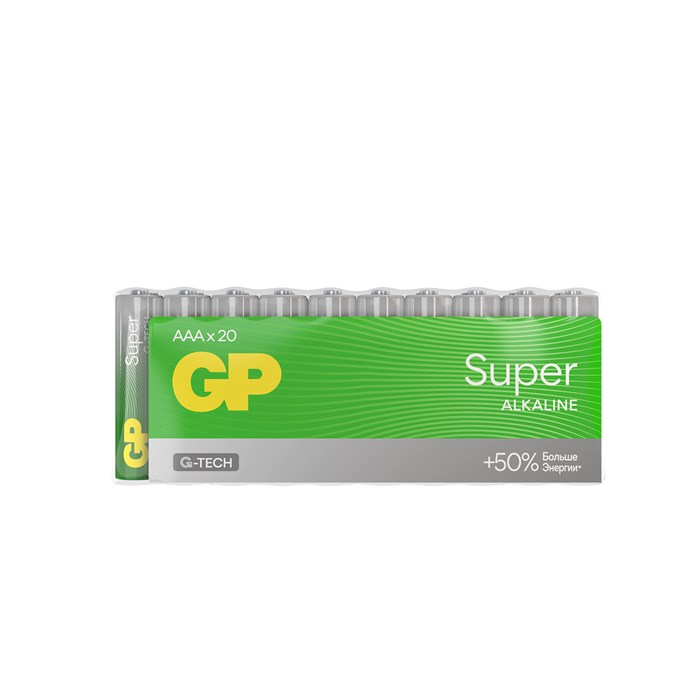 Батарейки GP Super, AAA (LR03, 24А), алкалиновые, мизинчиковые, КОМПЛЕКТ 20 шт., 24A-2CRVS20 455926