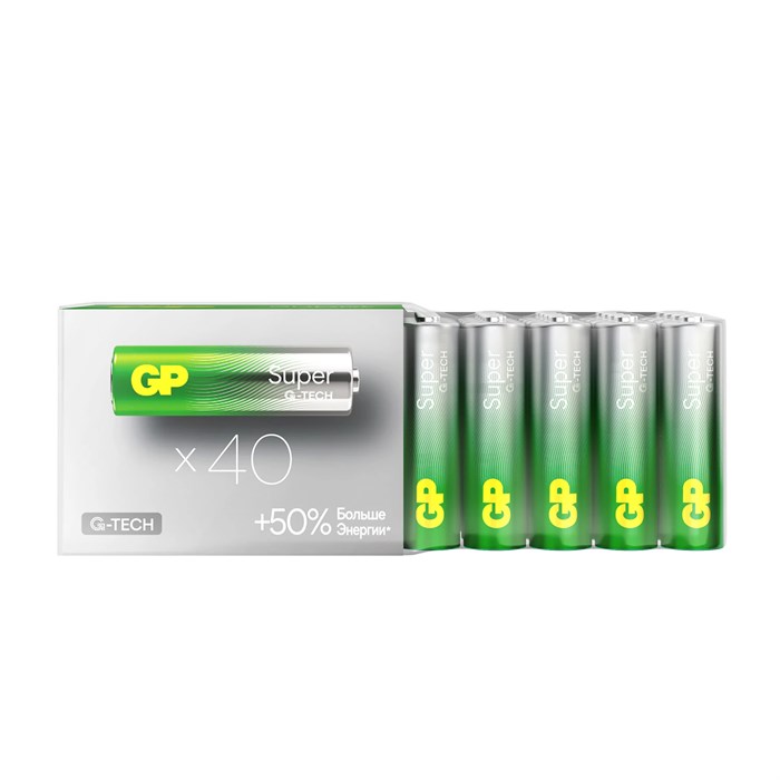 Батарейки GP Super, AA (LR6, 15А), алкалиновые, пальчиковые, КОМПЛЕКТ 40 шт., 15A-2CRVS 455924