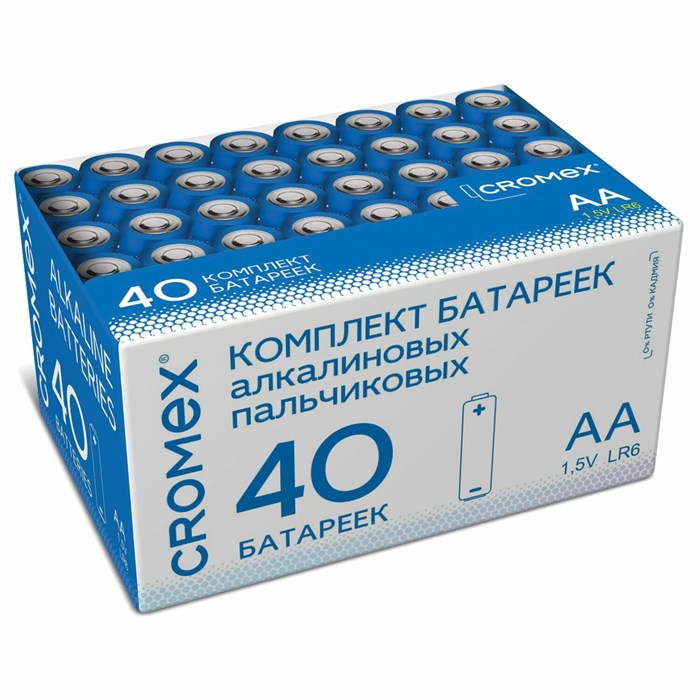 Батарейки алкалиновые "пальчиковые" КОМПЛЕКТ 40 шт., CROMEX Alkaline, АА (LR6,15А), в коробке, 45559 455594