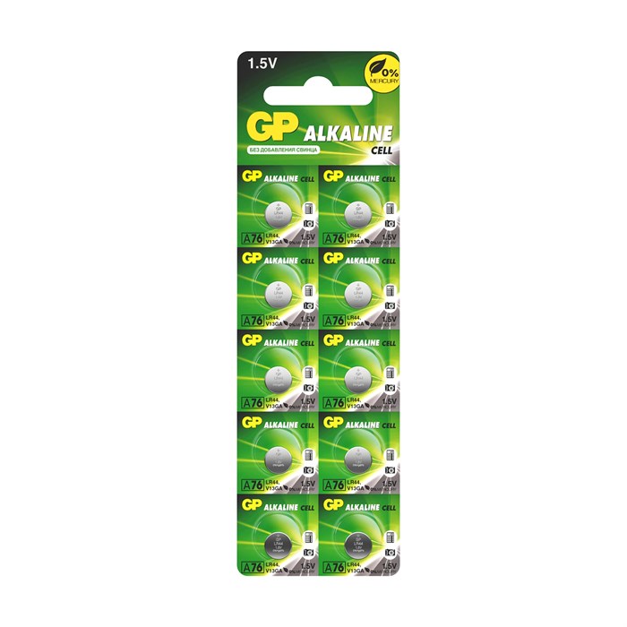 Батарейка GP Alkaline, A76 (G13, LR44), алкалиновая, 1 шт., в блистере (отрывной блок), A76-С10 450613