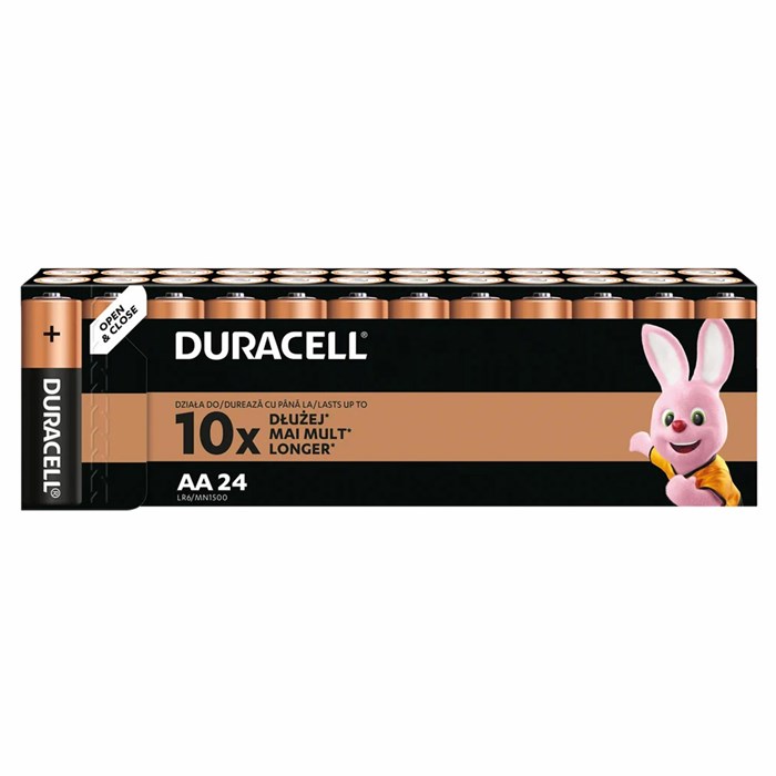Батарейки КОМПЛЕКТ 24 шт., DURACELL Basic ОРИГИНАЛ, АА (LR6, 15А), алкалиновые, пальчиковые 456993