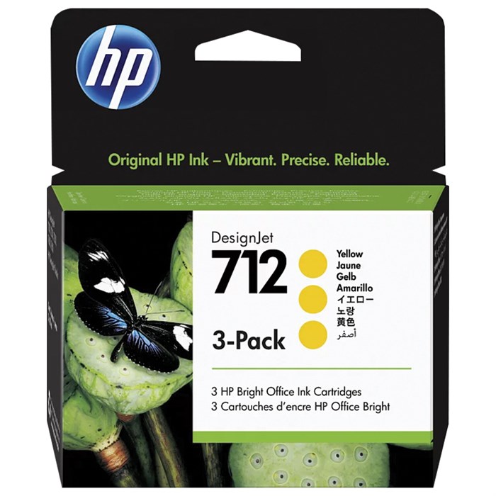 Картридж струйный для плоттера HP (3ED79A) DesignJet T230/T250/T630/T650, №712, желтый, 3 шт., оригинальный 363914