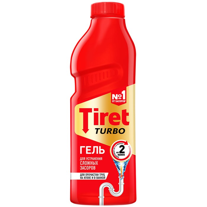 Средство для прочистки канализационных труб 1 л, TIRET (Тирет) "Turbo", гель, 8147377 602018