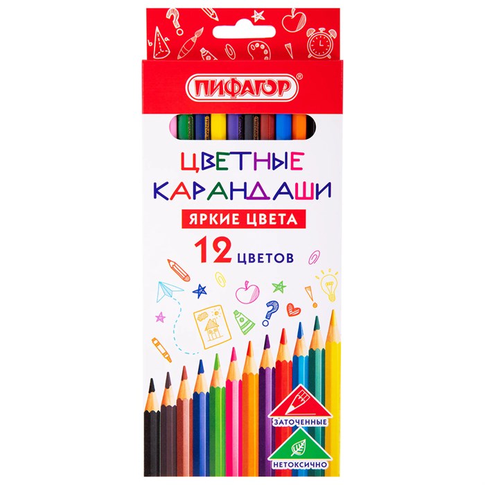 Карандаши цветные ПИФАГОР ЭКО "КЛАССИК", 12 цветов, шестигранные, 182048 182048