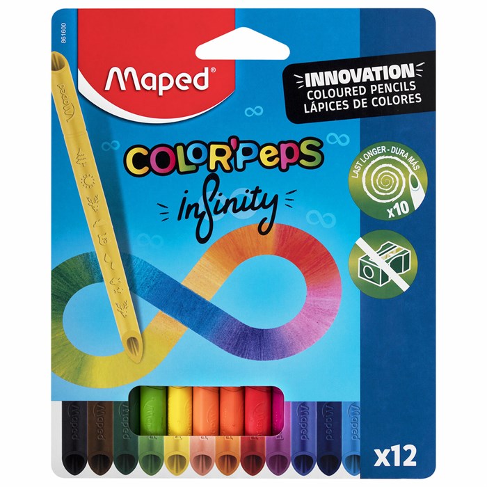 Карандаши цветные монолитные MAPED "Infinity", набор 12 цветов, трехгранные, 861600 182053