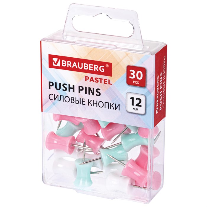 Силовые кнопки-гвоздики BRAUBERG PASTEL, пастельные цвета, 30 штук, 12 мм, 272756 272756