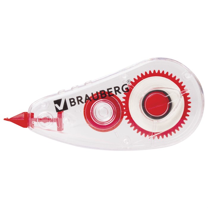 Корректирующая лента BRAUBERG RED POWER, 5 мм х 6 м, корпус прозрачный, механизм перемотки, европодвес, 220641 220641