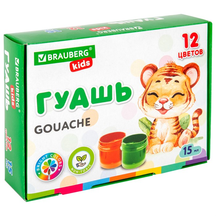 Гуашь BRAUBERG KIDS, 12 цветов по 15 мл, 192557 192557