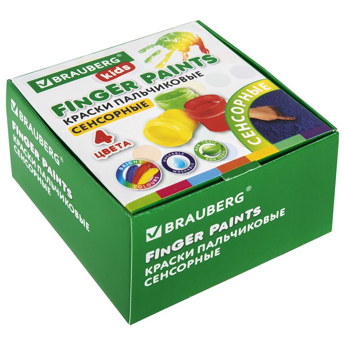 Краски пальчиковые сенсорные для малышей от 1 года, 4 цвета по 40 мл, BRAUBERG KIDS, 192280 192280