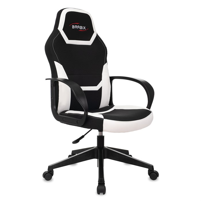 Кресло компьютерное BRABIX "Alpha GM-018", ткань/экокожа, черное/белое, 532640, GM-018_532640 532640